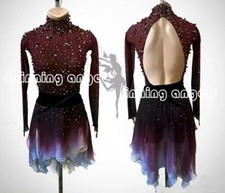 Ice Skating Adult Figure skating Dress Gymnastics Costume purple dyeing