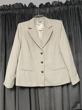 New Vintage Beige Tan Black Suit Jacket Night Studio New York Woman’s Size 18