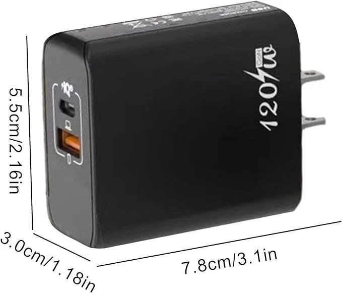 Universal 120W GaN Dual Port Fast Charger+20W USB Type-C Cable (C-to-L) [Black] - Image 2 of 4