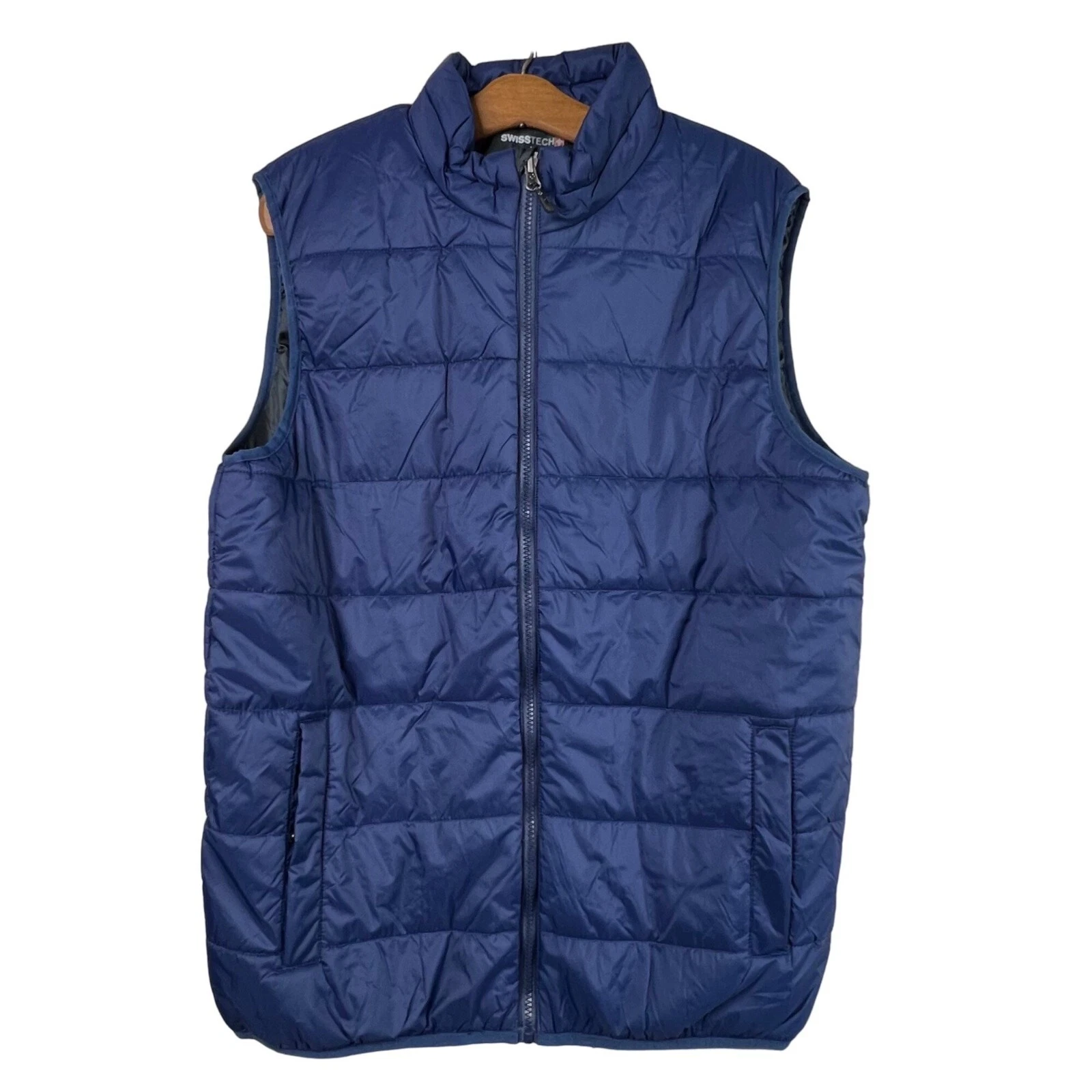 Swiss Tech Puffer Vest Size Medium Full Zip Nylon Outdoor Hiking Blue Gorpcore
