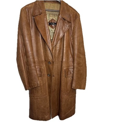 Vintage Cortefiel Spain Lambskin Brown Leather Coat Men s 46 Car Coat 70s Cognac
