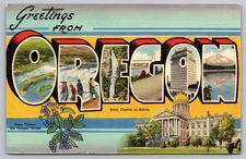 Vintage Linen Postcard Greetings from Oregon State Capital Salem