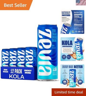Zero Sugar Energy Drink - Kola Flavor, Naturally Sweetened 12 oz Cans 12-Pack