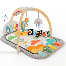 Montessori Wooden Baby Gym with Kick  Play Musical Piano  6 Accessories: Te...