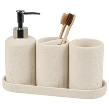 Bathroom Accessories Set,4 Piece Travertine Stone Look Cream Beige