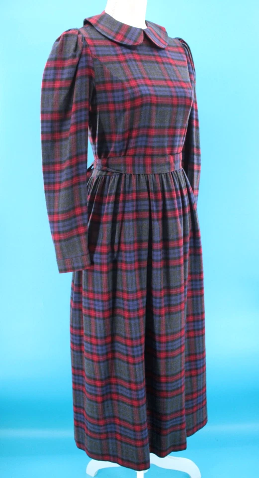 VTG Women's 80s 90s Red & Purple Plaid Wool Laura Ashley Maxi Dress XS/S 1990s - Image 2 of 4