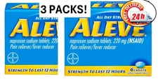 3 PACKS!! Pain Reliever/Fever Reducer Caplets, 220 mg, 6 Ct EXP 6/2026
