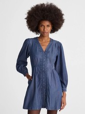 Madewell Denim Button Front Mini Dress NWT Size 2  Long Sleeve Pleated