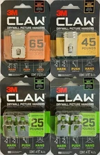 3M Claw Drywall Picture Hanger Spot Markers 65lb 45lb 25lb - Lot of 4 Packs