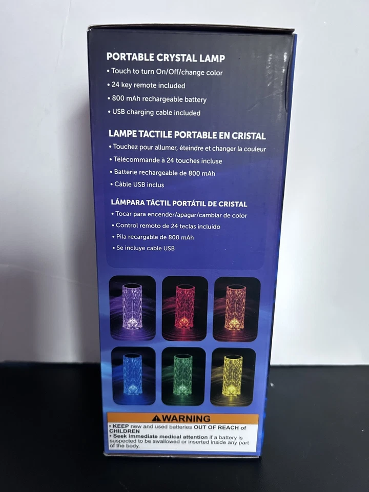 Crystal Lamp LED Color Changing With One Tap- Remote Included 8.5”x3.66” - Image 2 of 4