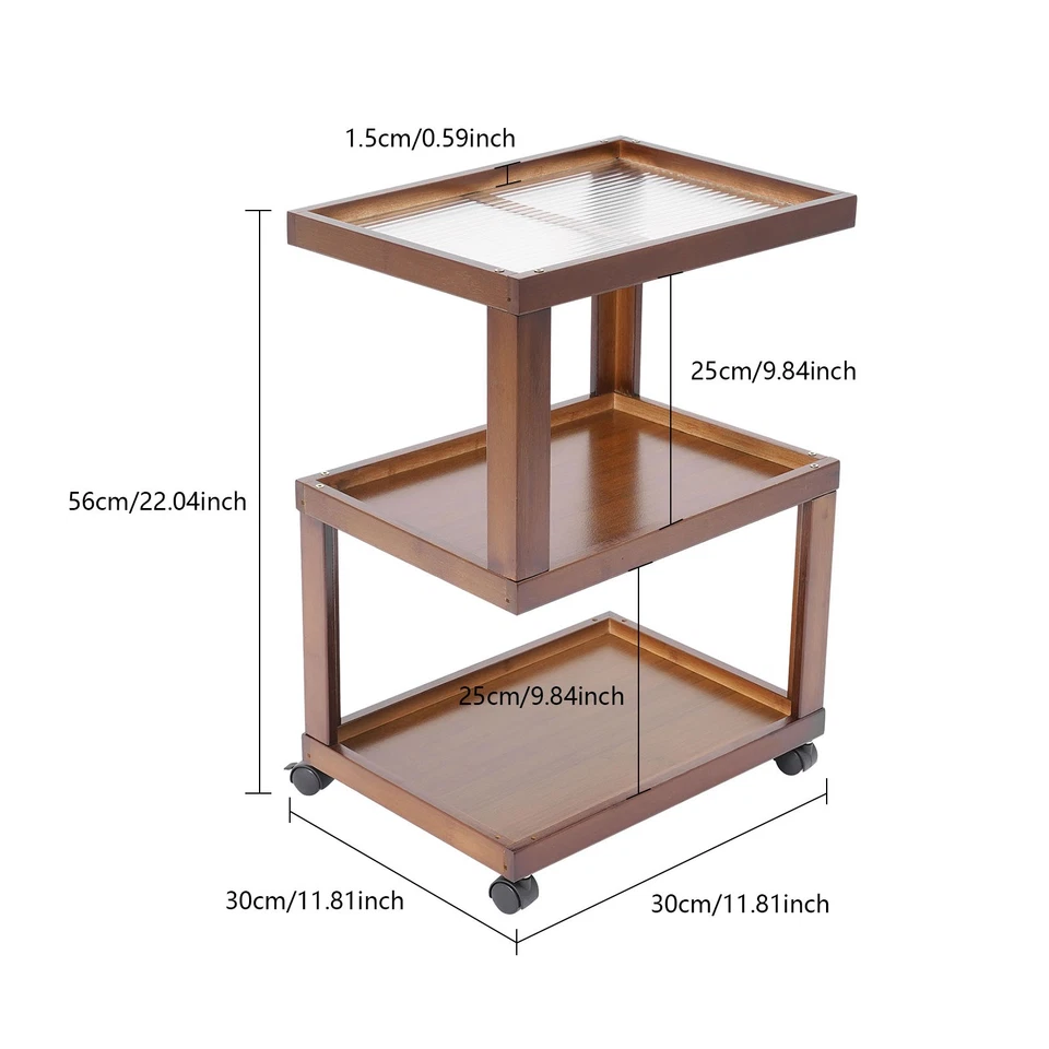 3-Tier Dark Brown Wood Nightstand End Table for Small Spaces with Open Storage - Image 2 of 4