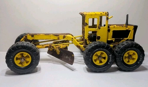 ✨VINTAGE✨ 1960's-1970's Tonka Yellow Metal Pressed Steel Road Grader Tractor 17"
