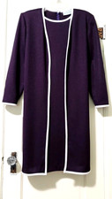 FLASH SALE!! VTG Willow Ridge Attached Cardigan Dress LARGE XL Purple White Trim