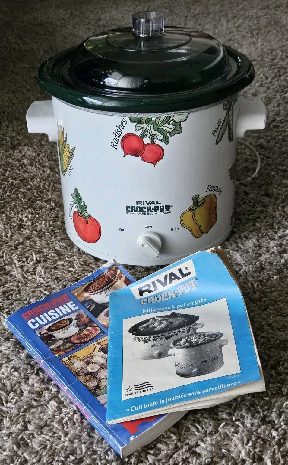 Rival 4 Qt Crock-Pot Slow Cooker Removable Green Stoneware 3150 Veggies Vintage