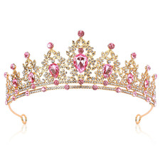 Pink and Gold Crown Tiara for Women Queen Princess Wedding Crowns Crystal Hea...
