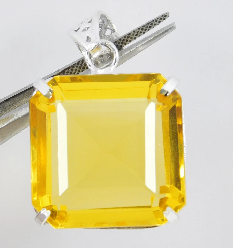 Colgante de plata maciza 81,45 quilates piedra preciosa citrino amarillo natural corte radiante Foto 4 de 4