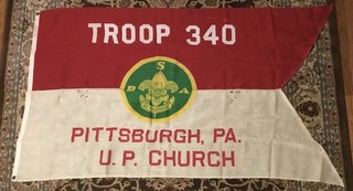 Boy Scout 1930s Troop 340 Pittsburgh PA. U.P. Bandera de iglesia estilo cola de golondrina