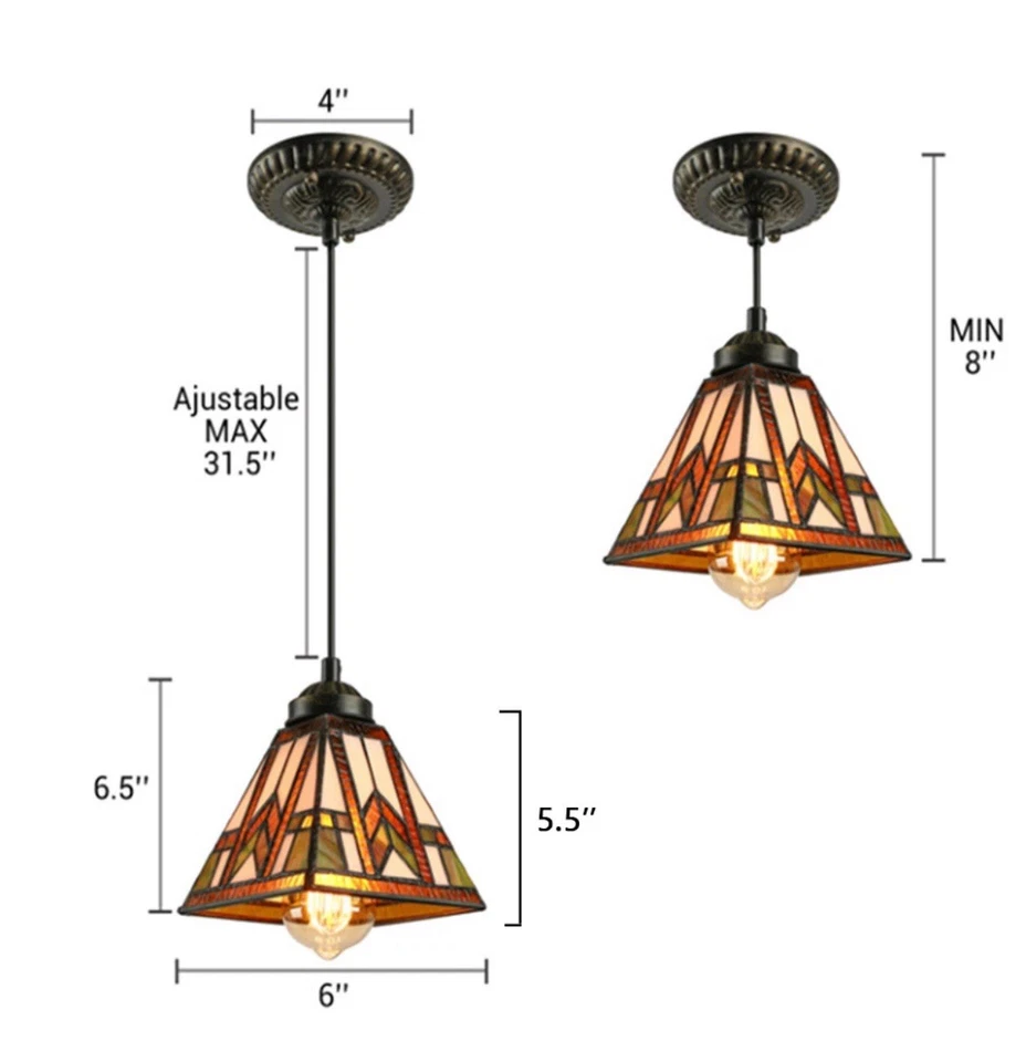 Lámpara colgante estilo vitral Tiffany lámpara de techo colgante misión Foto 4 de 4