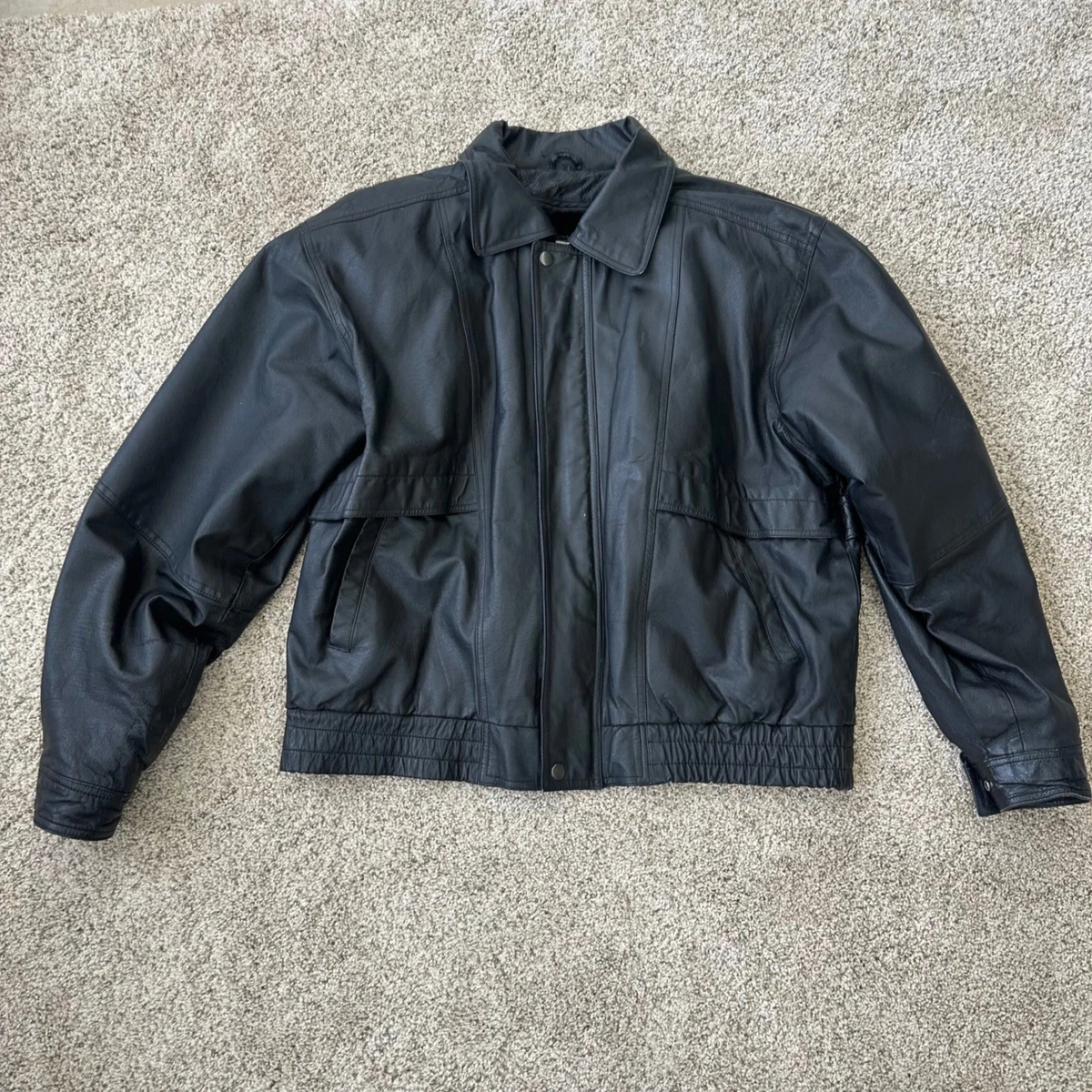 Bomber/Harrington Black Leather Vintage Outerwear Coats & Jackets