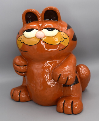 Vintage Large 1980s Garfield Piggy Coin Bank Hand Painted Ceramic