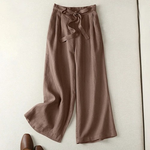 Women Summer Wide Leg Cotton Linen Trousers Elastic Waist Palazzo Pants PlusSize - Picture 12 of 19