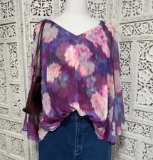 Sheer fairycore coquette floral watercolor flowy blouse size medium
