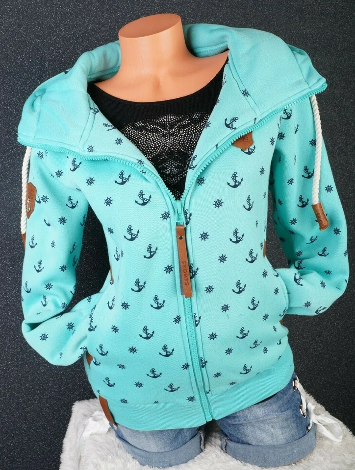 2013 Damen Sweat Jacke Kapuze Hoodie Fleece gefüttert Übergangsjacke Anker S-7XL - Bild 4 von 4