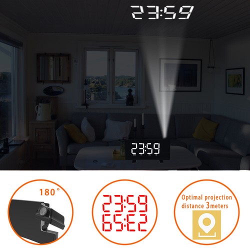 LED Curved-Screen Digital Alarm Ceiling/Wall Projector Dual Clock FM Radio DC 5V - Picture 9 of 14