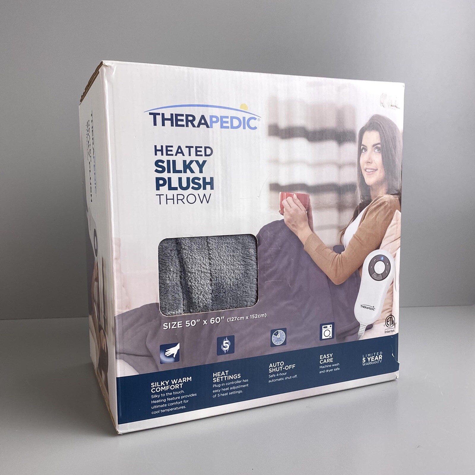 Therapedic Heated Silky Plush Throw 50 X 60 5 Heat Settings in Ash for  sale online | eBay