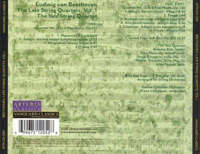 YALE QUARTET BEETHOVEN: THE LATE STRING QUARTETS, VOL. 1 NEW CD