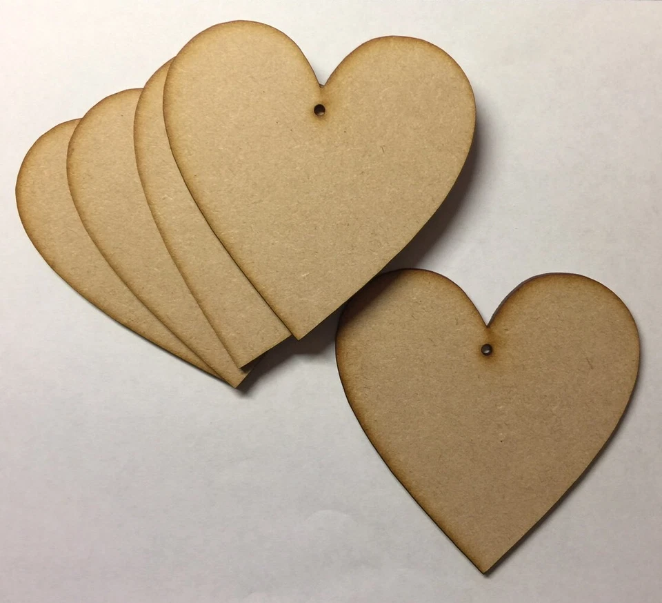 Madera 50mm (5cm) MDF Corazones recortados en blanco artesanía forma signos con agujeros corte láser