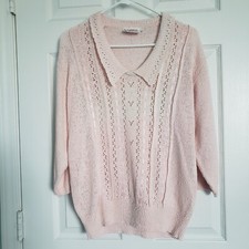 Vintage Beldoch Popper Knit Sweater Sz S/M Petal Pink Oversized Cottagecore Twee