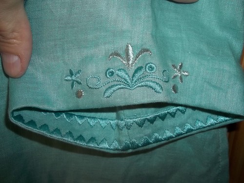 Rafaella Light Teal Linen Embroidered Pants Outfit, Top Size 10, Pants Size 8 - Picture 8 of 12
