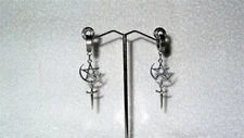 Sword Pentagram Crescent Moon Earrings Hoop Pentacle Punk Wicca Satanic Goth