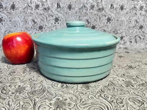Antique McCoy Art Pottery Matte Green Ring Casserole Dish Bake Dish Marked USA