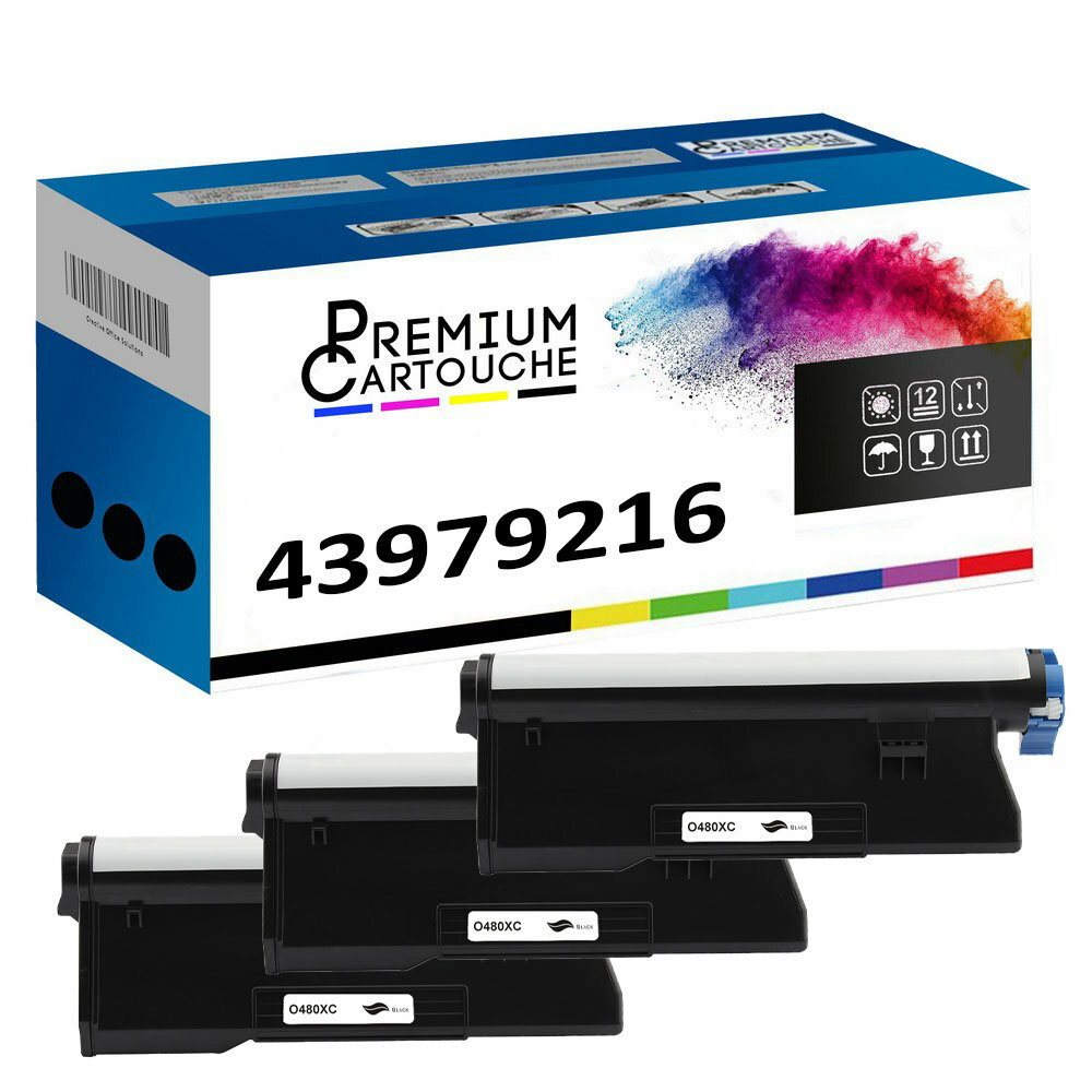 Toner 43979216 noir compatible OKI lot de 3 cartouches premium pour imprimante de bureau B410