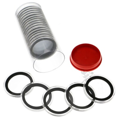 OnFireGuy Red Plug Tube & 20pcs 39mm Black Ring 1oz Silver Round Coin Holders