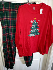 MEN WOMEN XL red CHRISTMAS PLAID PAJAMAS the PLACE MSRP 59.95 TREE MERRY