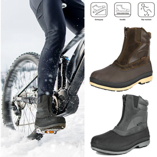 Men's Winter Warm Snow Boots Waterproof Hiking zip up style Outdoor Leather...