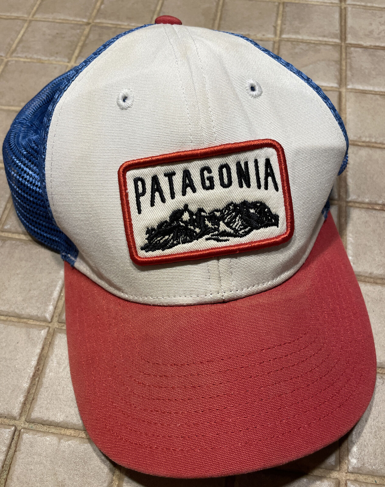 Patagonia Hat Cap Mesh Trucker Red White Blue Snapback Climb Mountain Rare VTG
