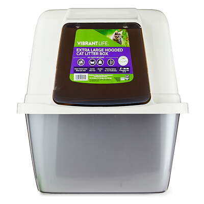 Vibrant Life Extra Large Hooded Enclosed Cat Litter Box, BPA free, Reusable