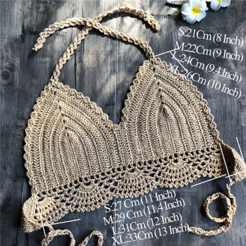 new Women Bikini Crop Top Crochet Boho Bralette Halter Cami Knitted Bra Tank Top - Picture 8 of 19