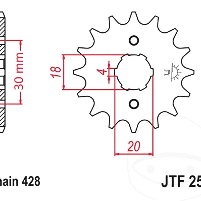 JT Front Sprocket 15 T 428 P JTF259.15 For SYM Wolf 125 N i SB12Ni 11-20 - Image 2 of 4