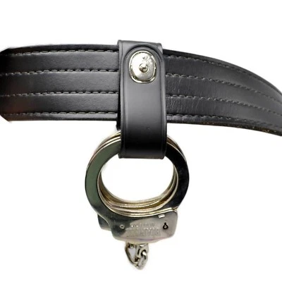 Perfect Fit Leather Handcuff Strap Holder Safety Snap Police Security Black