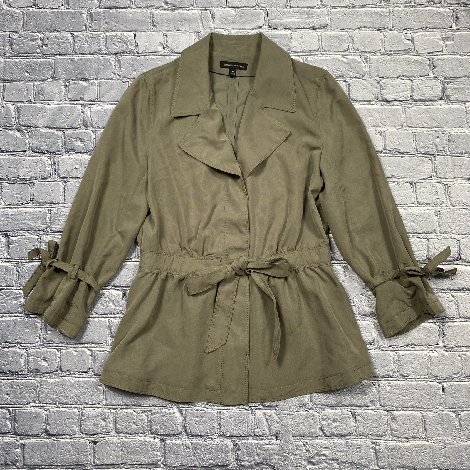 Banana Republic Jacket Womens M Olive Green Tie Waist Coquette Boho Career Flowy