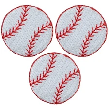 3-Pack Baseball Applique Patch - Small Sports Ball Embroidered Badge 1-1/8"