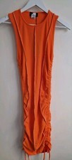 Pretty Little Thing Ribbed Bodycon Mini Dress UK12 US8 EU40 Orange Ruched Sides