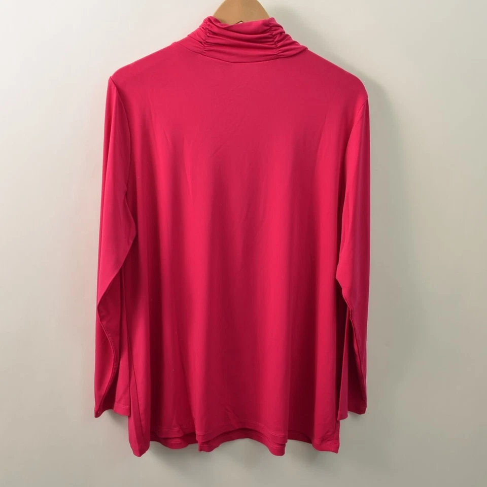 Susan Graver Blouse Womens 1X Pink Mock Neck Long Sleeve Stretchy Polyester - Image 2 of 4