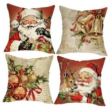 Christmas Santa Claus Decorative Throw Pillow Covers 18 x 18 Set of 4, Vintage