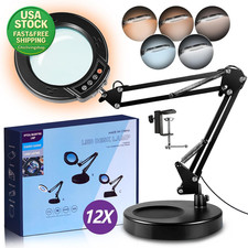 12X Magnifying Glass with Light and Stand 5 Color Modes Dimmable 84 LED Black